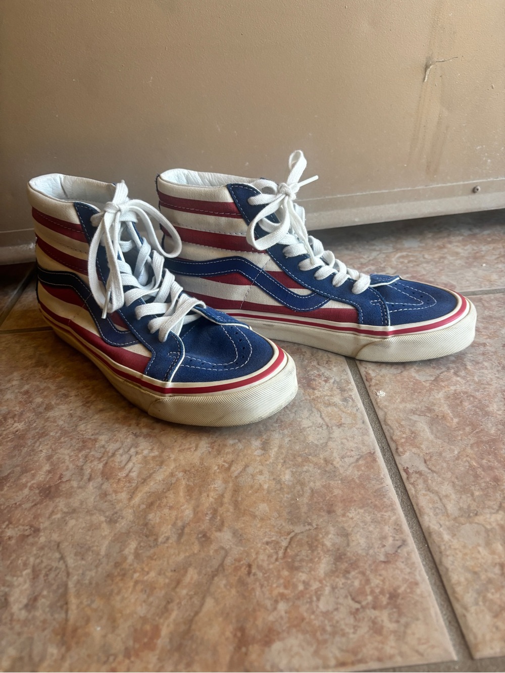 Vans High Top Sneakers in Blue, Red & White